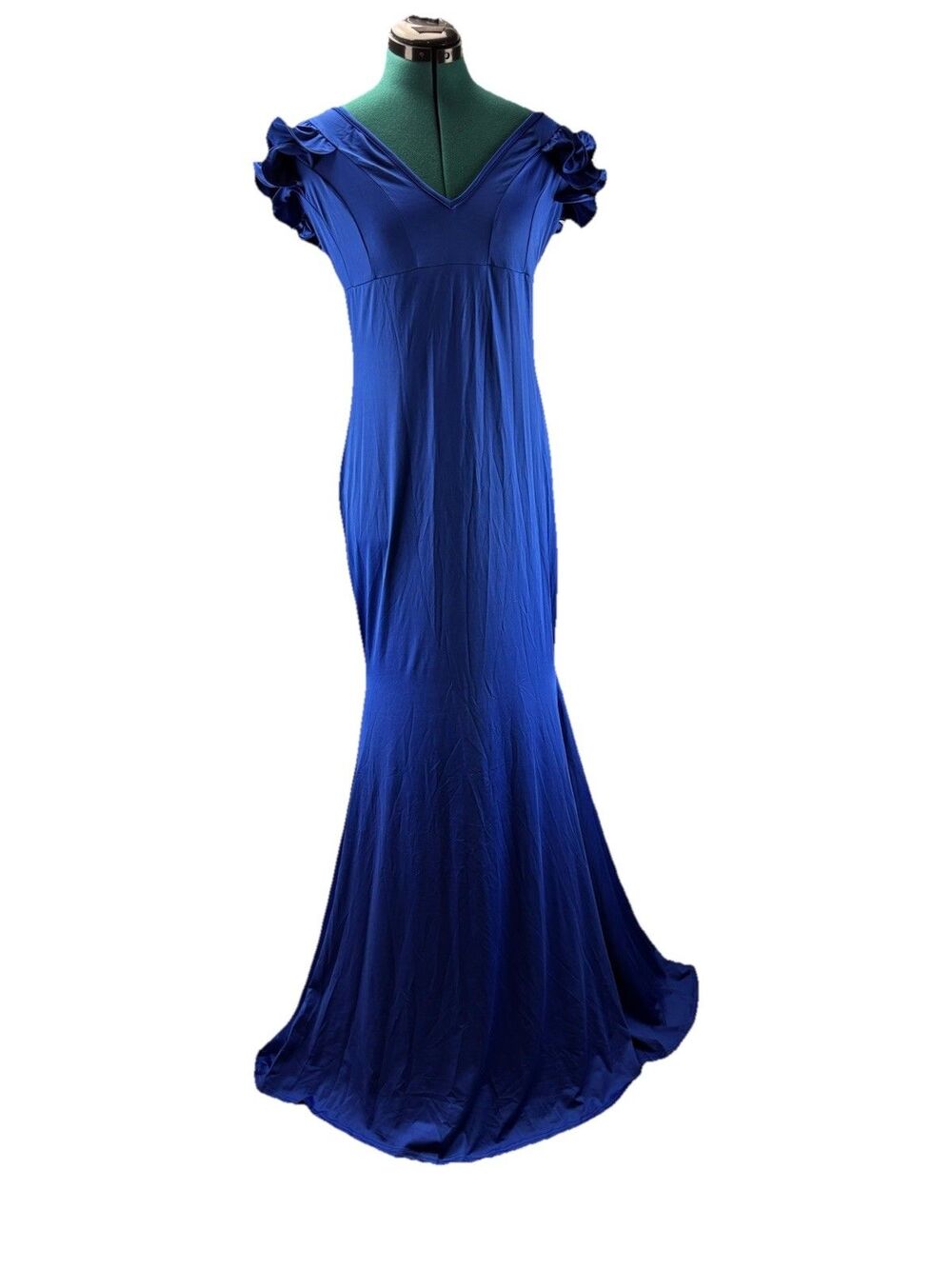Royal Blue Evening Gown Ruffle Cap Sleeves Mermaid Maxi Prom Dress Size 2xl